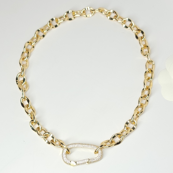 NEW Trendy Statement Pave CZ Carabiner Choker Necklace - Picture 6 of 10
